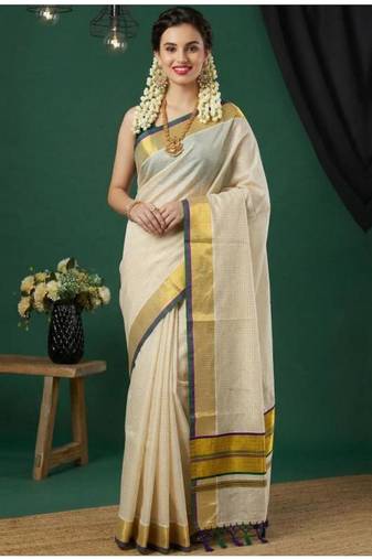 Pure cotton kasavu saree
