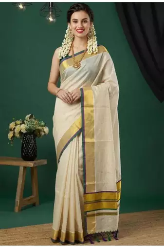 Pure cotton kasavu saree