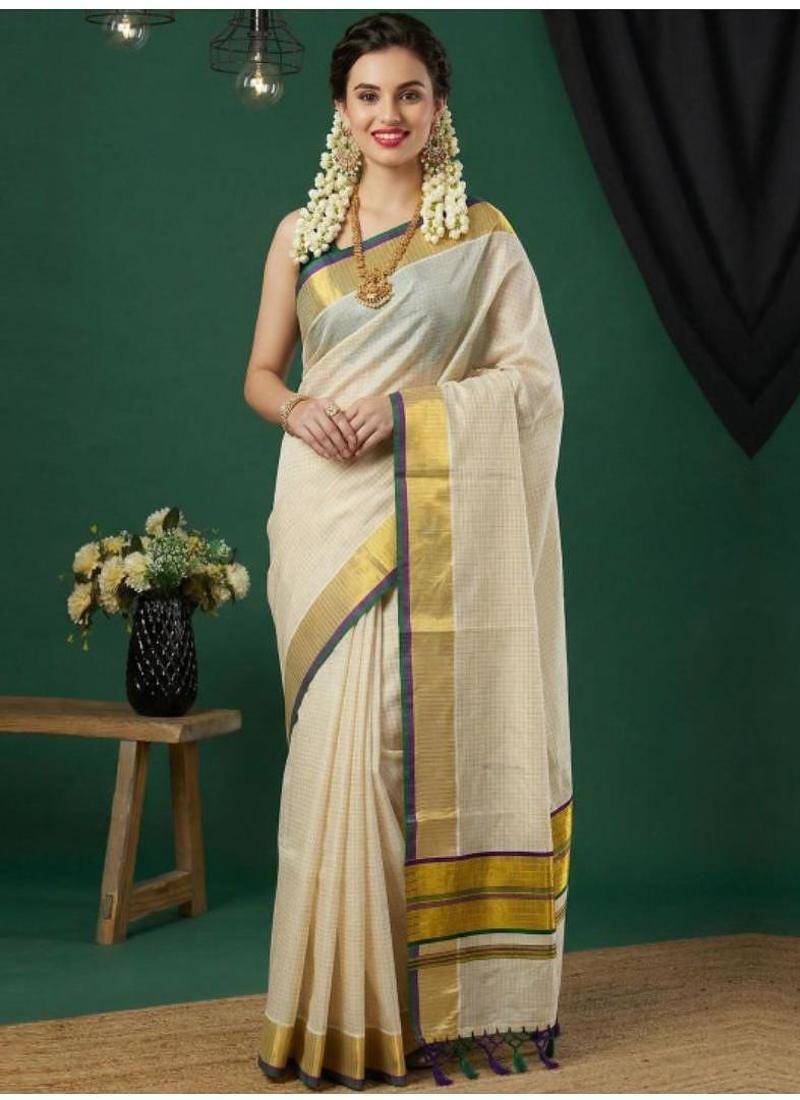 Pure cotton kasavu saree