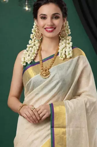 Pure cotton kasavu saree