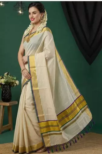 Pure cotton kasavu saree