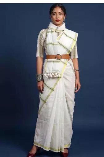 Women pure cotton kasavu saree with unstitched blouse