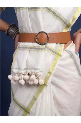Women pure cotton kasavu saree with unstitched blouse
