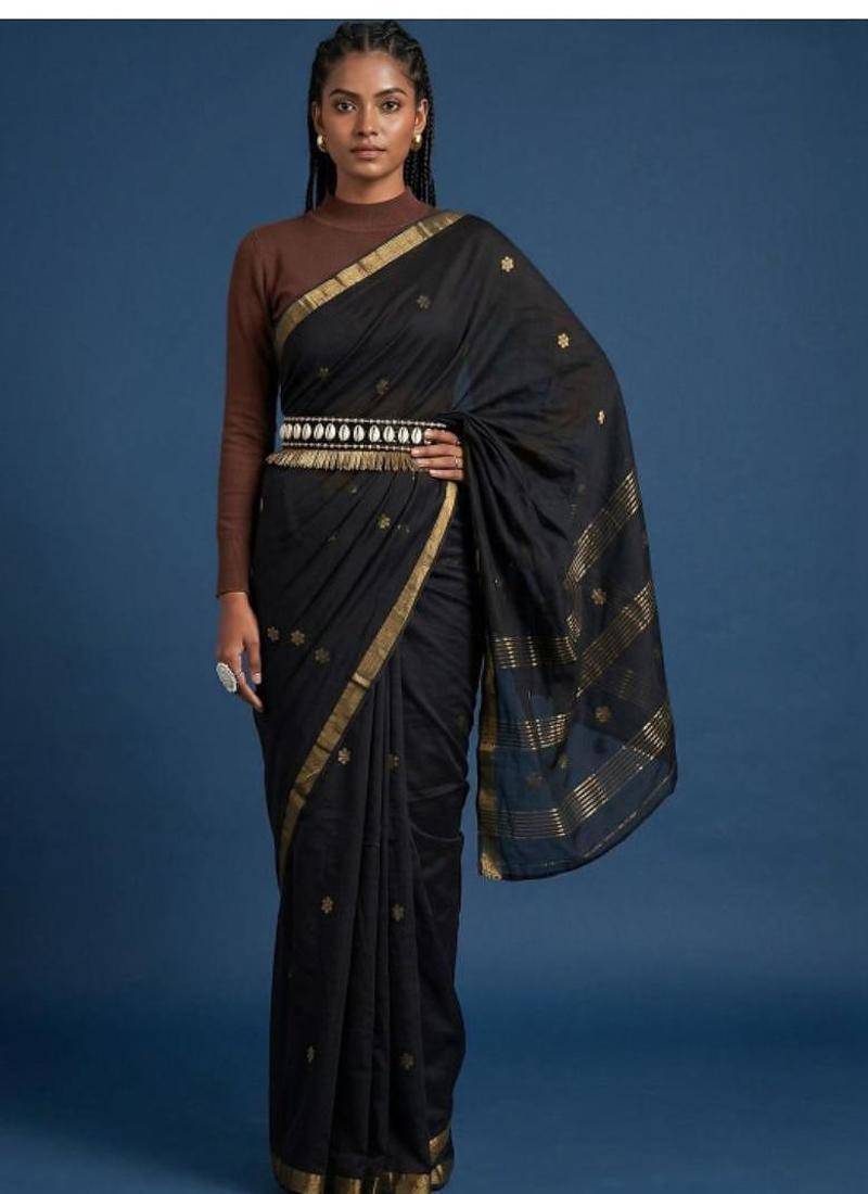 Women pure cotton kasavu saree with unstitched blouse