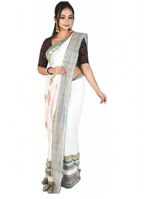 white pure cotton handloom kasavu saree with woven design 1