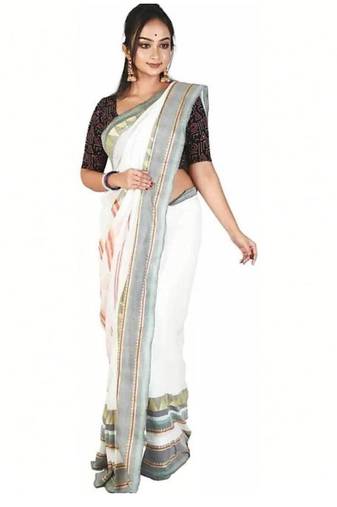 Woven design pure cotton handloom kasavu saree
