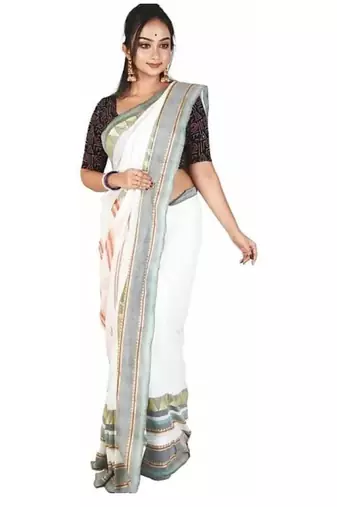 Woven design pure cotton handloom kasavu saree