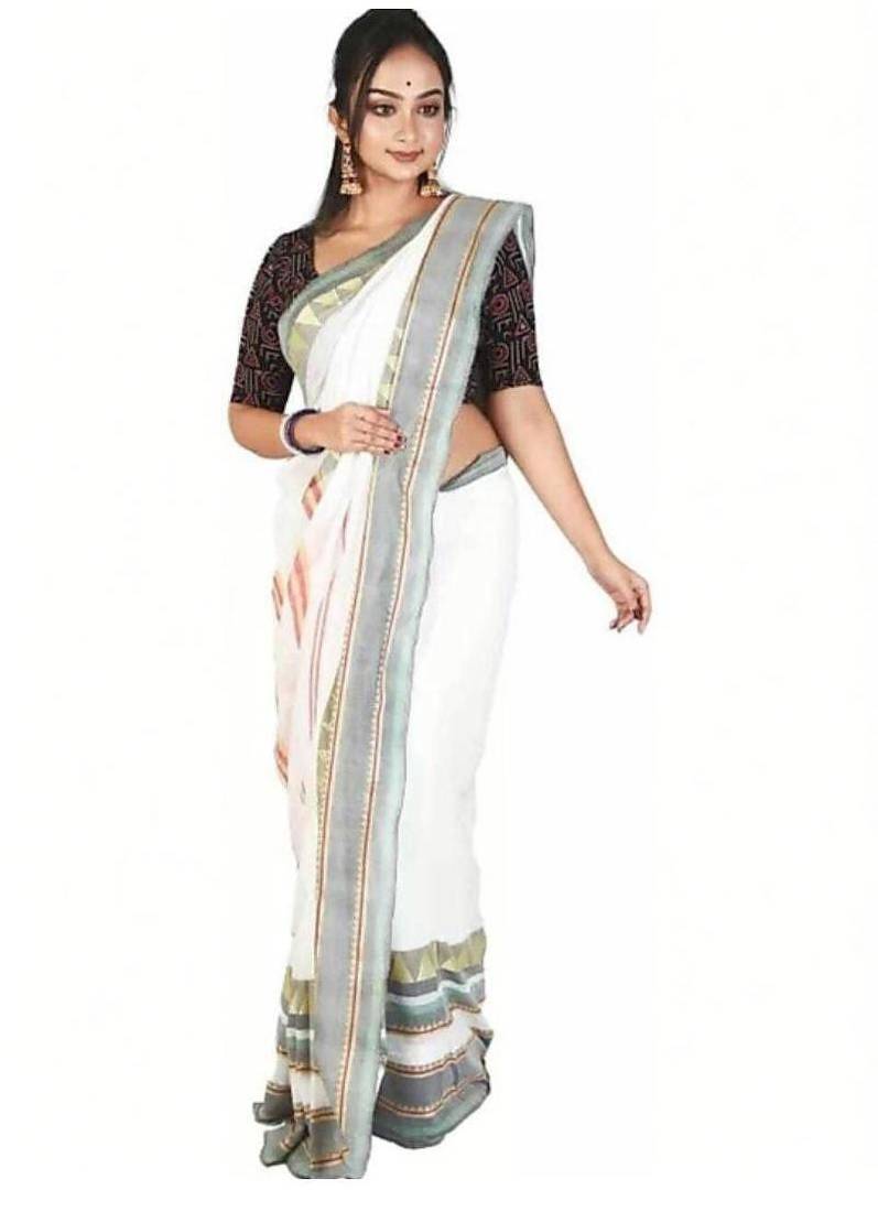 Woven design pure cotton handloom kasavu saree