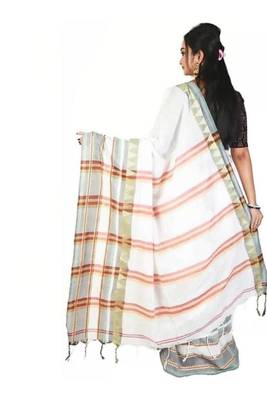 white pure cotton handloom kasavu saree with woven design 3
