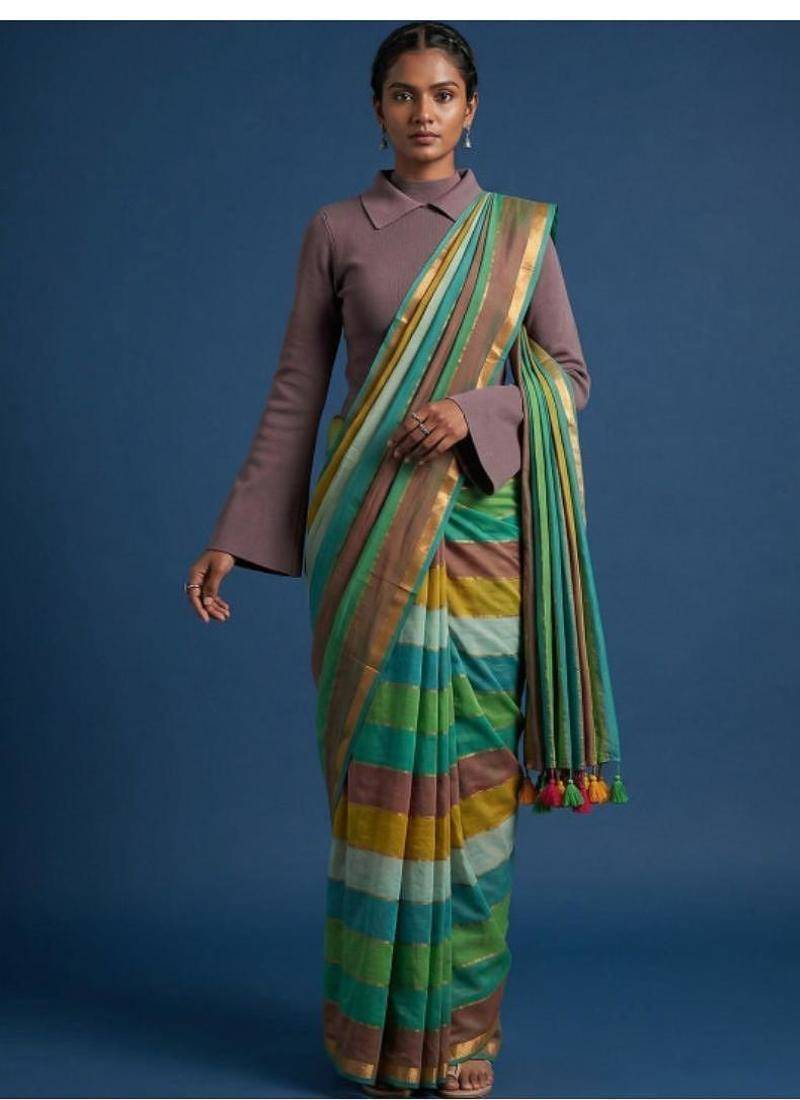 Striped saree with blouse piece