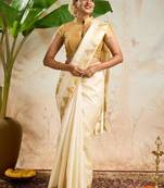Woven design zari pure cotton kasavu saree