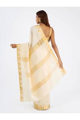 off white pure cotton kasavu saree with woven zari work 3