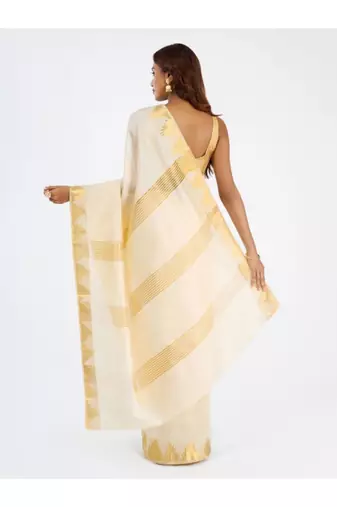 Woven design zari pure cotton kasavu saree