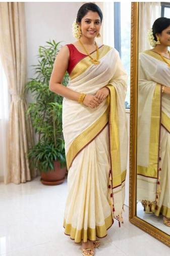 Pure cotton kasavu saree