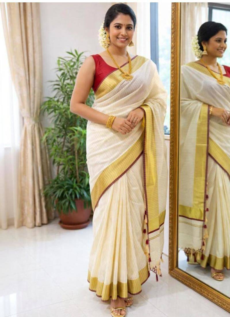 Pure cotton kasavu saree