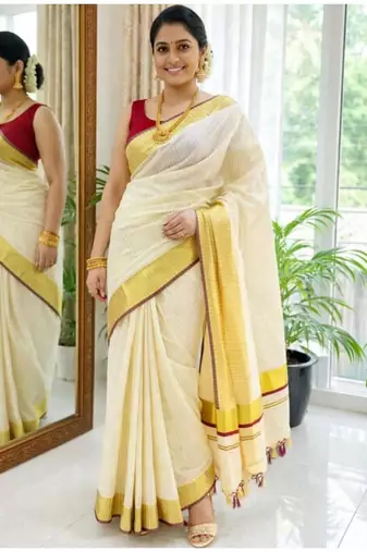 Pure cotton kasavu saree