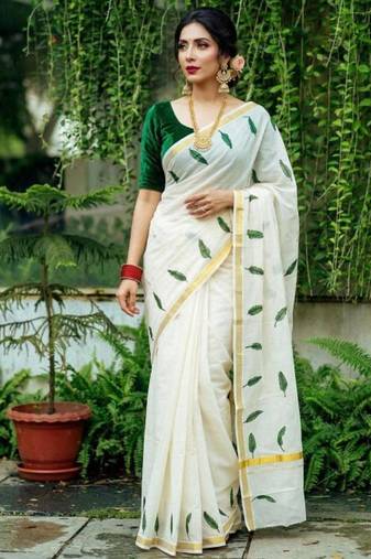Ethnic motifs pure cotton kasavu saree