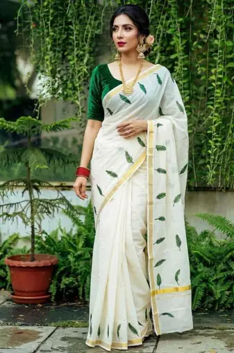 Ethnic motifs pure cotton kasavu saree