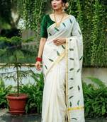 Ethnic motifs pure cotton kasavu saree
