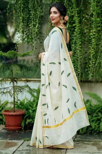Ethnic motifs pure cotton kasavu saree