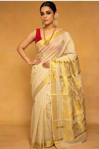 Woven design zari tissue kasavu saree
