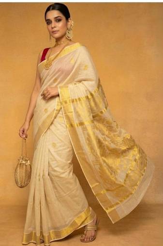 Woven design zari tissue kasavu saree