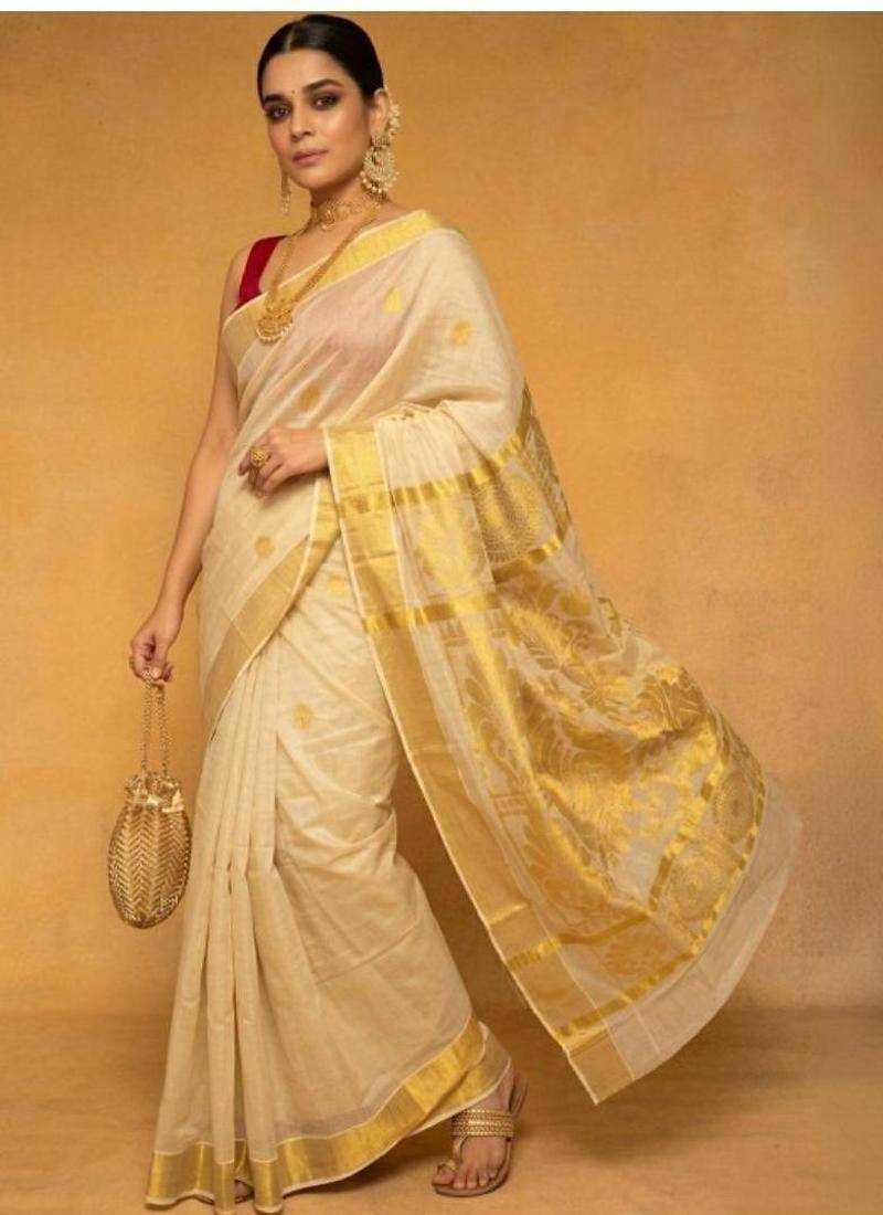 Woven design zari tissue kasavu saree