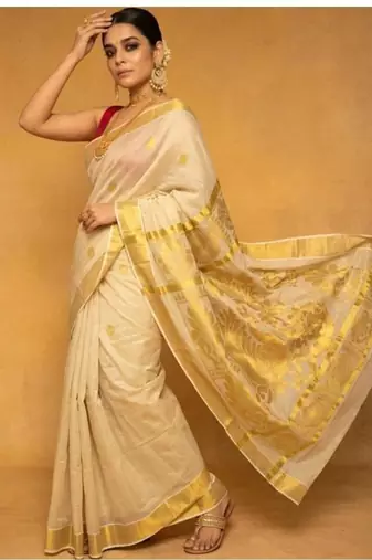 Woven design zari tissue kasavu saree