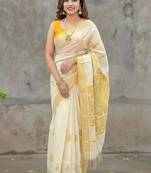 Ethnic motifs zari silk cotton kasavu saree