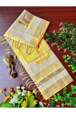 off white paisley zari tissue kasavu saree 3