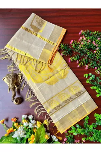 Ethnic motifs zari silk cotton kasavu saree