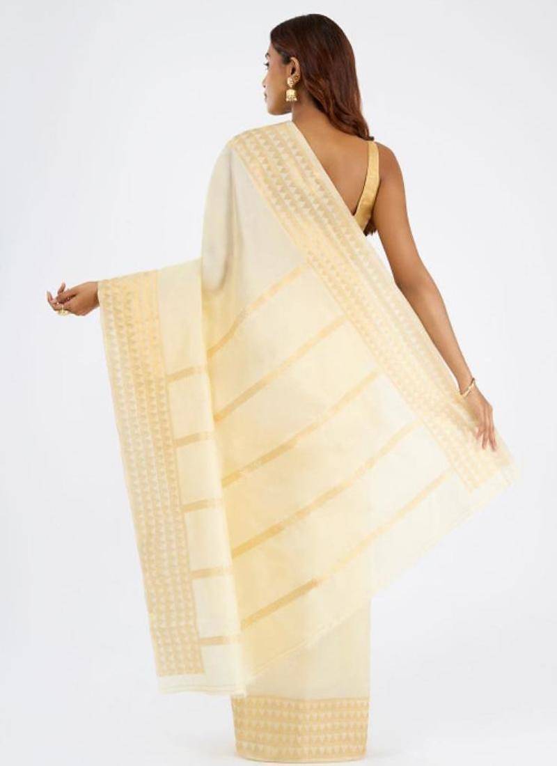 Varnitha geometric woven design zari pure cotton kasavu saree