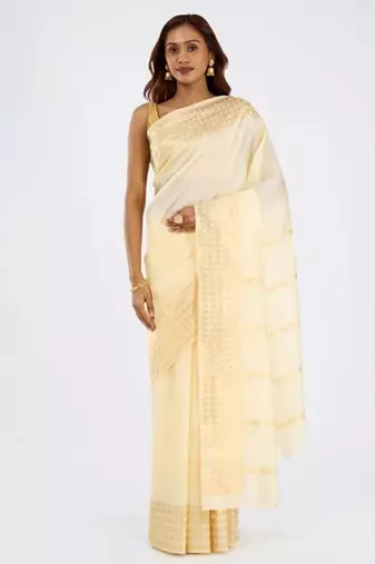 Varnitha geometric woven design zari pure cotton kasavu saree
