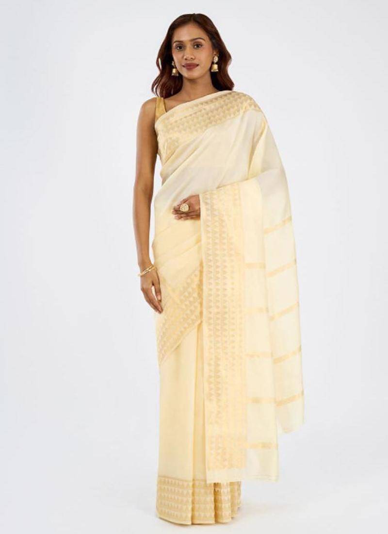 Varnitha geometric woven design zari pure cotton kasavu saree