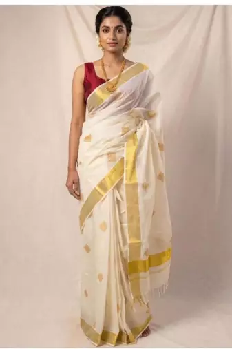 Golden diamond kasavu cotton running blouse sarees