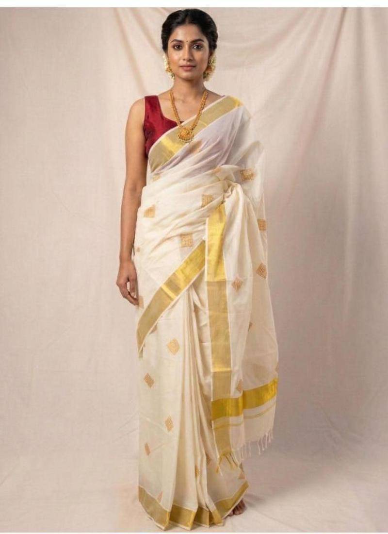 Golden diamond kasavu cotton running blouse sarees