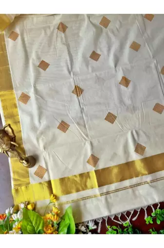 Golden diamond kasavu cotton running blouse sarees