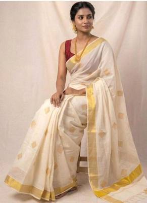 off white kasavu cotton kasavu saree with golden border 3