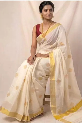 Golden diamond kasavu cotton running blouse sarees