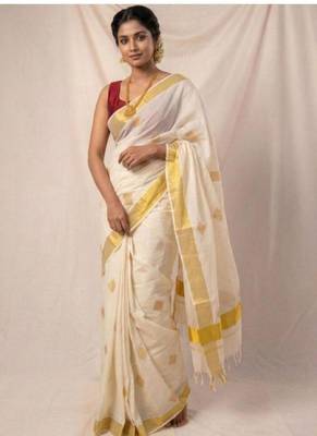 off white kasavu cotton kasavu saree with golden border 4