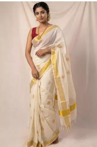 Golden diamond kasavu cotton running blouse sarees