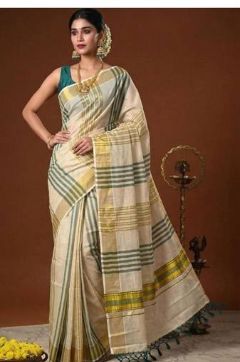 Striped zari tissue designer kasavu saree