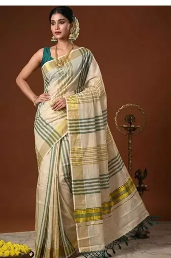 Striped zari tissue designer kasavu saree
