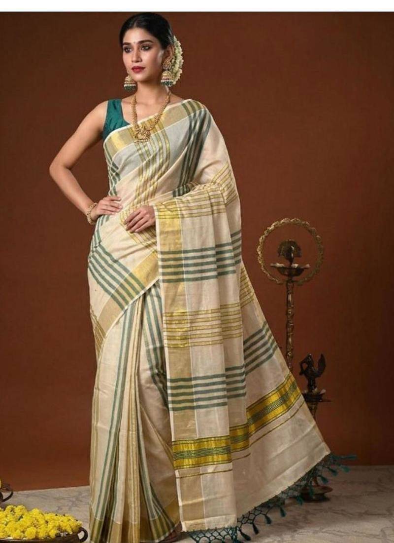 Striped zari tissue designer kasavu saree