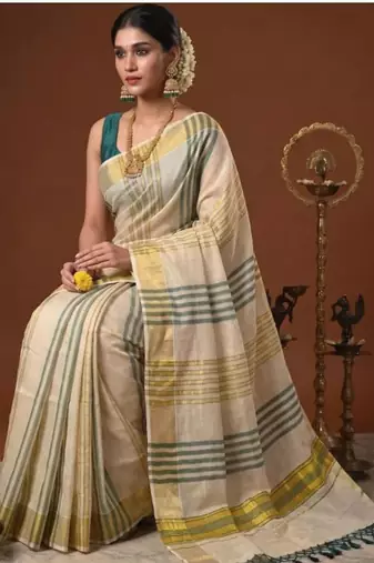 Striped zari tissue designer kasavu saree