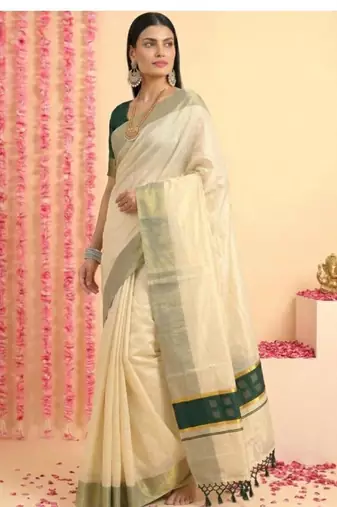 Dark green chathura zari tussel tissue kerala sarees