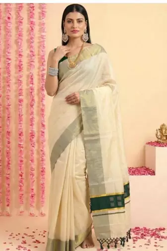 Dark green chathura zari tussel tissue kerala sarees
