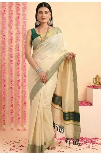 Dark green chathura zari tussel tissue kerala sarees