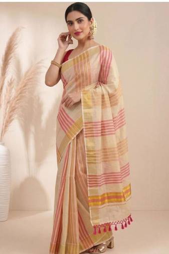 pink striped zari tissue designer kasavu saree