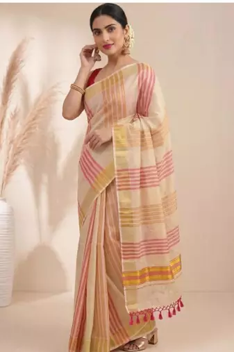 Striped zari tissue designer kasavu saree